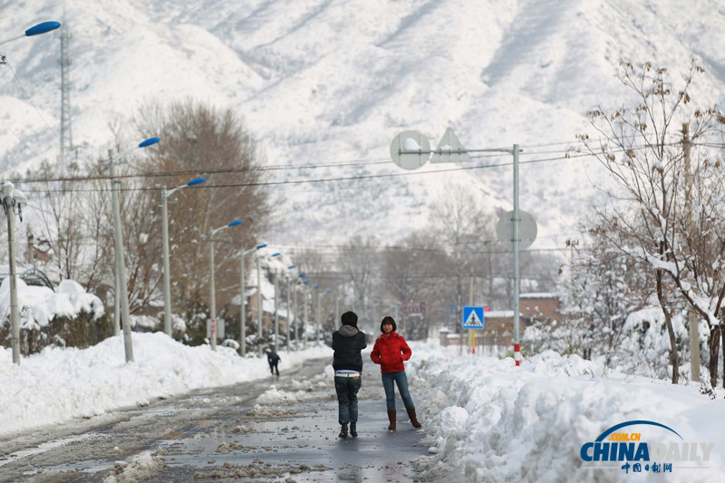 北京延庆遭遇52年来最大降雪 抗雪救灾有序进行