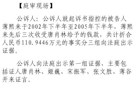 公诉人举证唐肖林指薄熙来三次受贿110万证言可信