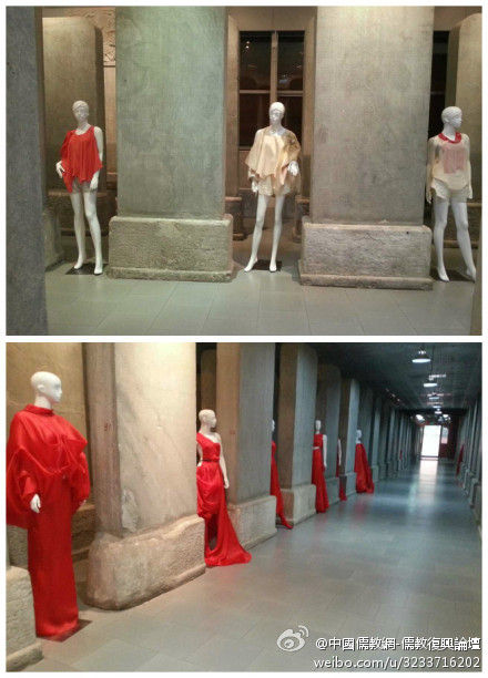 北京孔庙碑林摆红衣女模引争议 工作人员:已恢复