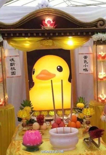 台湾桃园小黄鸭充气过快爆掉 岛内民众设灵堂悼念