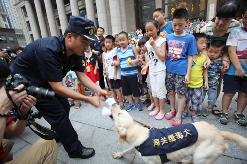 广州市民与海关“最萌缉毒犬”亲密接触