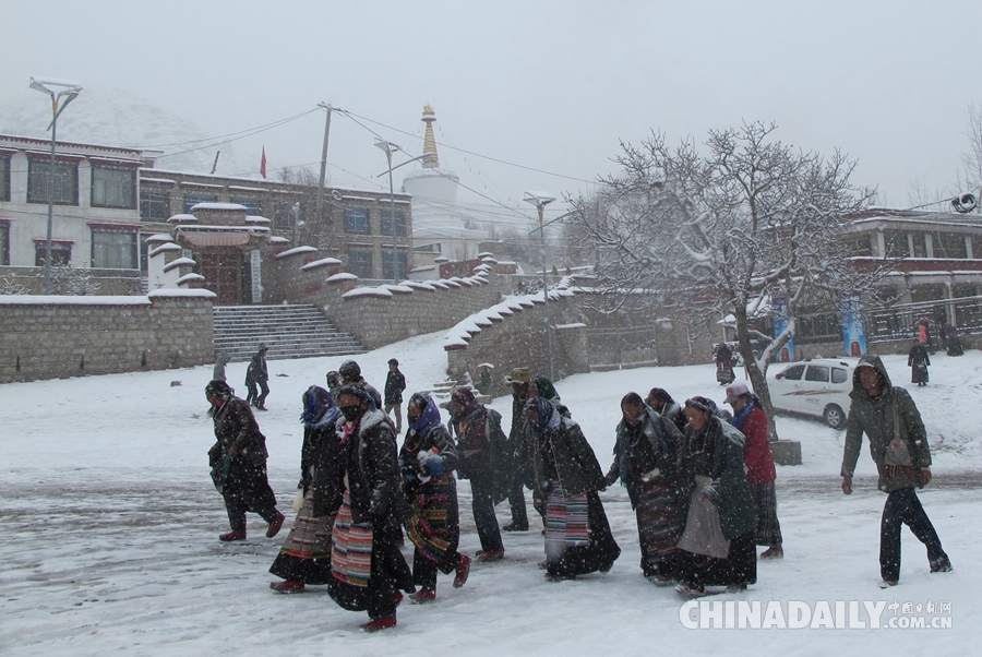 西藏拉萨迎来2015年第一场雪