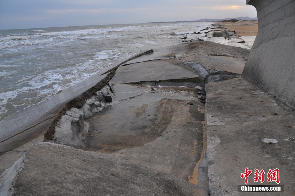 日照一防潮堤垮塌 数百米竟无一根钢筋