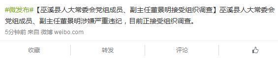 巫溪县人大常委会党组成员、副主任董景明接受组织调查