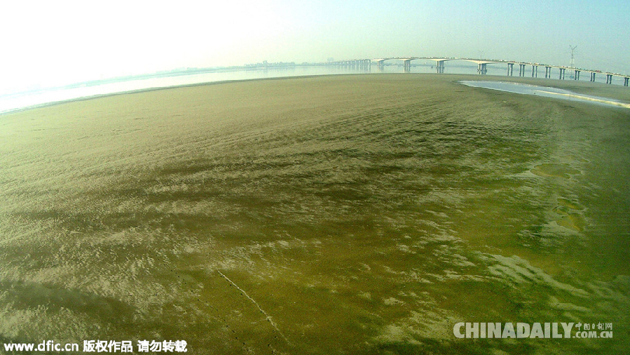 杭州钱塘江水位下降严重 “天下第一潮”变身窄水道