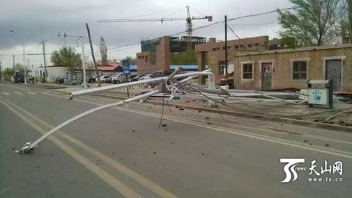 大风中致新疆和布克赛尔县部分电路中断 县城停电