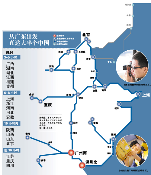 本月20日起 广东始发乘高铁直达增加到18省