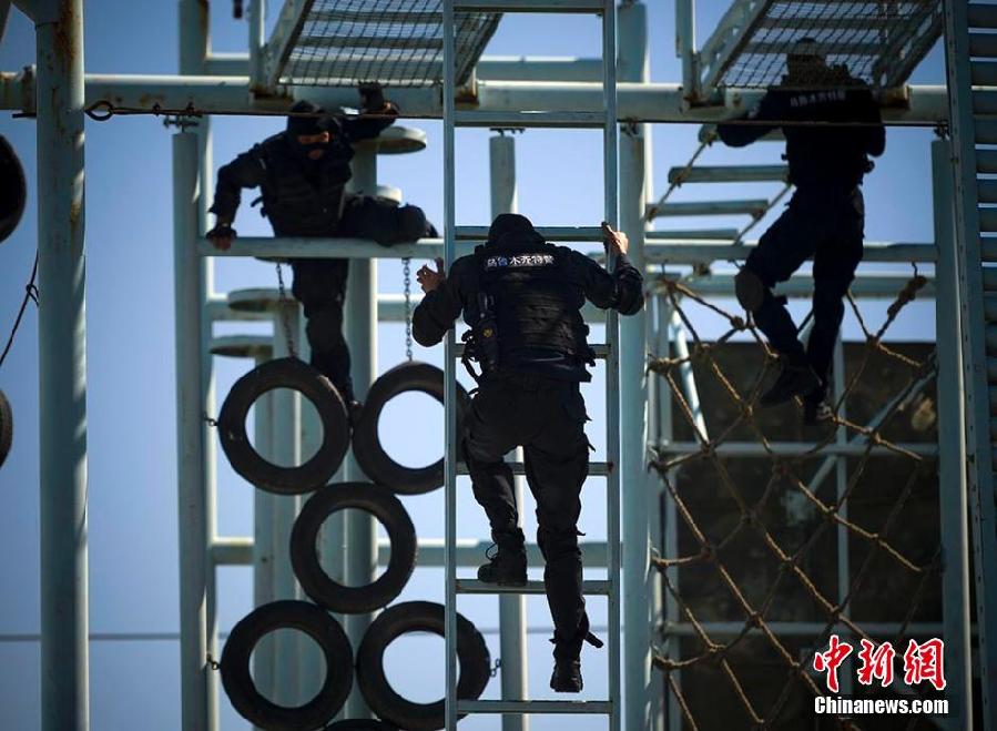 实拍乌鲁木齐特警飞虎队训练 队员训练场上挥汗如雨