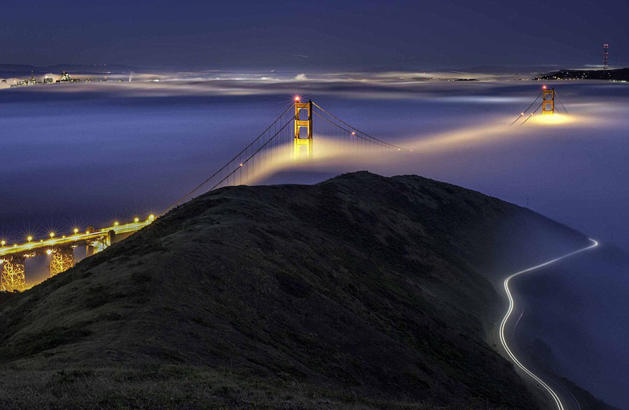 旧金山云雾缭绕如仙境美不胜收