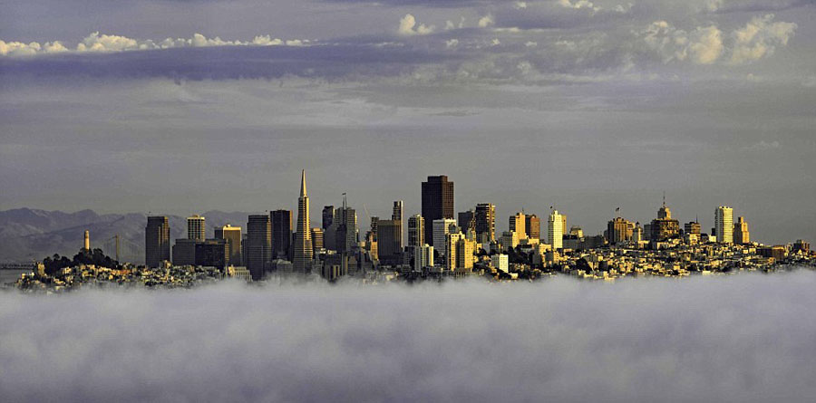 旧金山云雾缭绕如仙境美不胜收