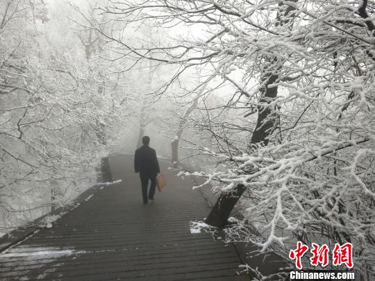 甘肃崆峒山春日雪景云雾飘渺似仙境