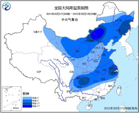 较强冷空气影响中国 西南江南等地将大幅降温