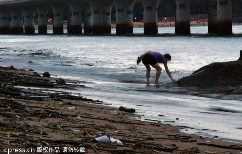 大批垃圾借台风苏力“入侵”厦门 海滩变“垃圾场”