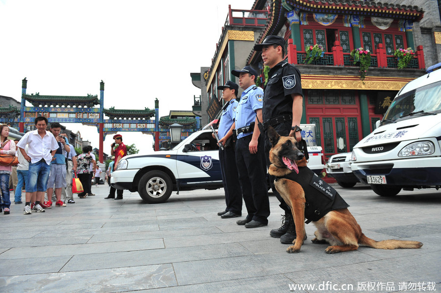 北京650余只警犬街头反恐巡逻