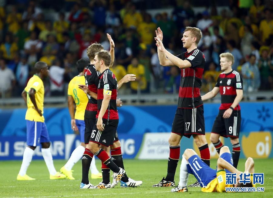 德国队7比1大胜巴西队闯进世界杯决赛