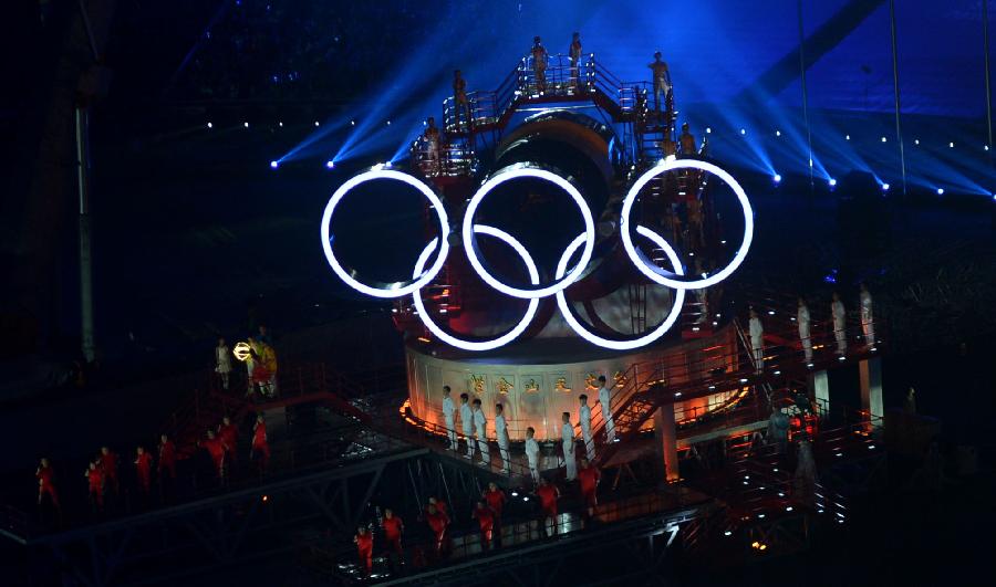 南京青奥开幕式上的奥运五环