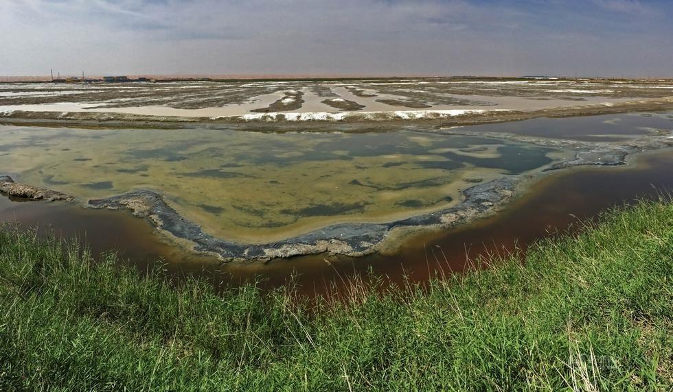 腾格里沙漠腹地现巨型排污池 散发刺鼻气味