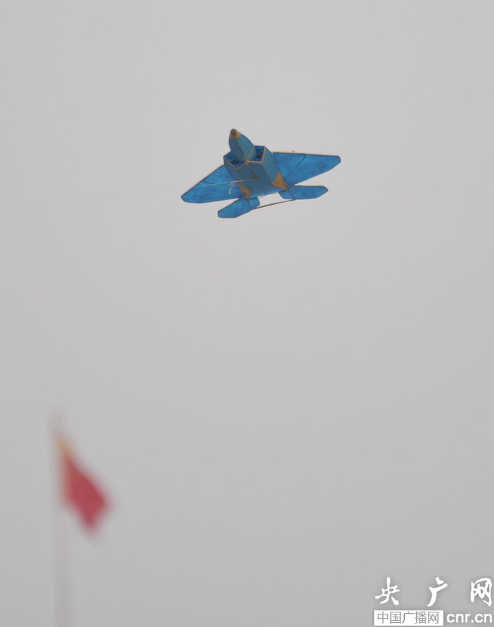 市民自制“歼-20”风筝 翱翔10米高空