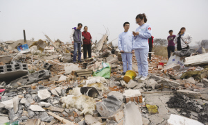 大连：平房坍塌埋数十条狗 志愿者徒手救（图）