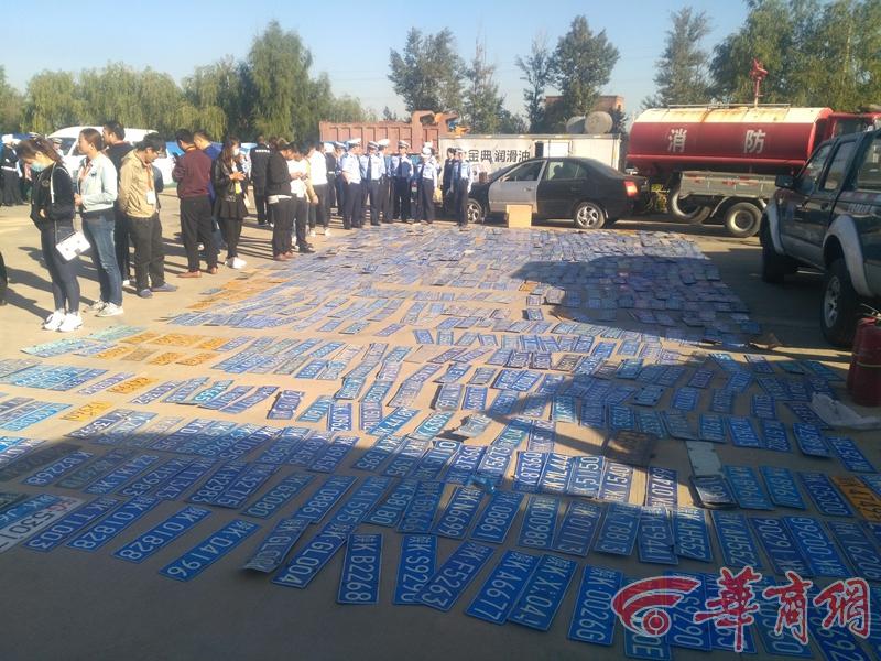 千余张假牌套牌铺满一地 榆林市警方集中销毁